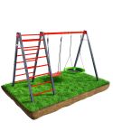 Set de joacă pentru copii cu leagăn dublu și structură de cățărare din lemn, amplasat în grădină