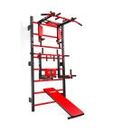 Spalier de gimnastică metalic pentru perete cu accesorii, bară de tracțiuni și bancă pentru abdomene.