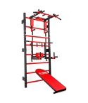 Spalier de gimnastică montat pe perete cu bancă de abdomene, bară de tracțiuni și paralele
