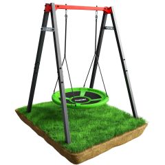 Leagăn de grădină cu cadru tip cuib și design Stork, amplasat pe iarbă verde