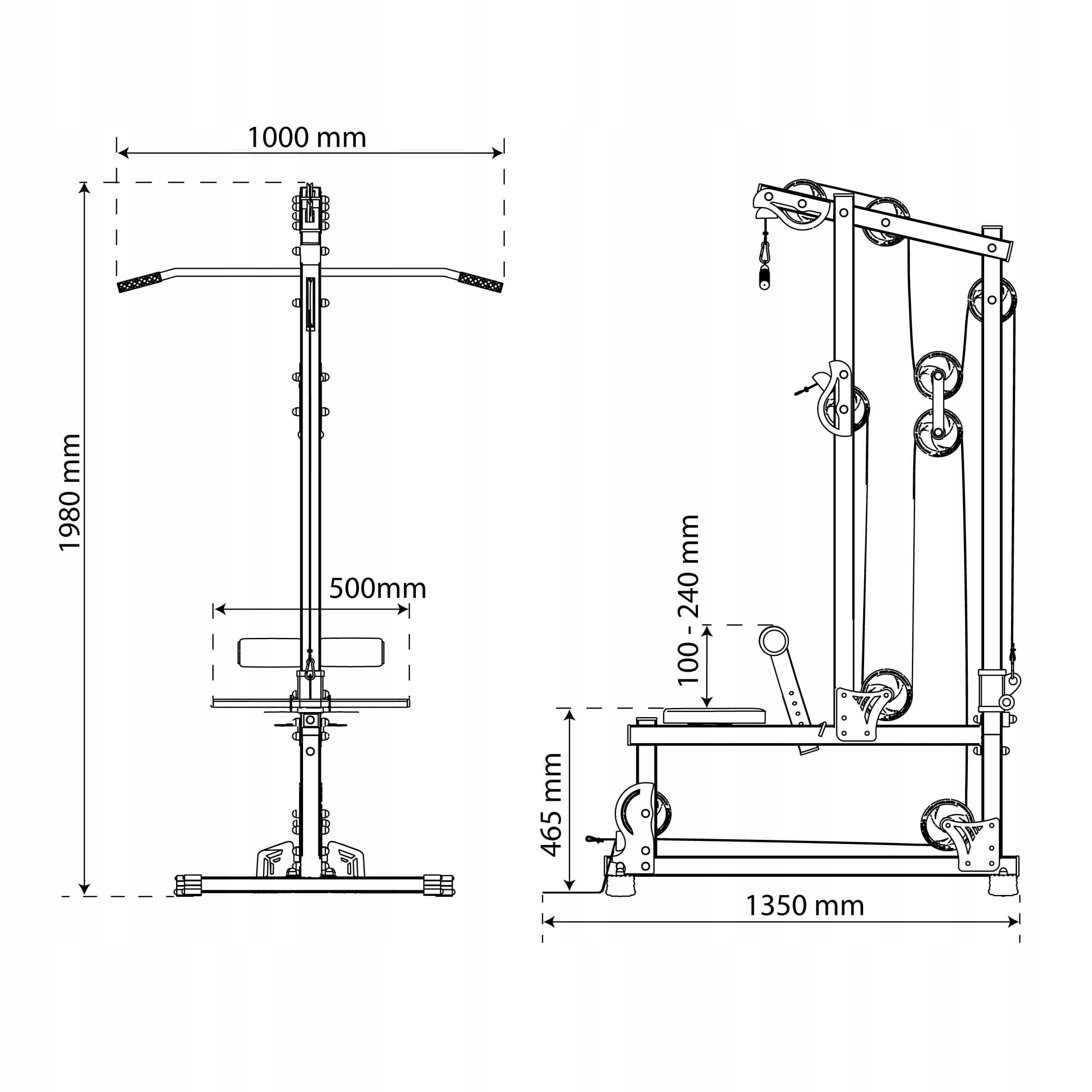 Date tehnice - Stație Latzug independentă - Sistem de scripete pentru acasă