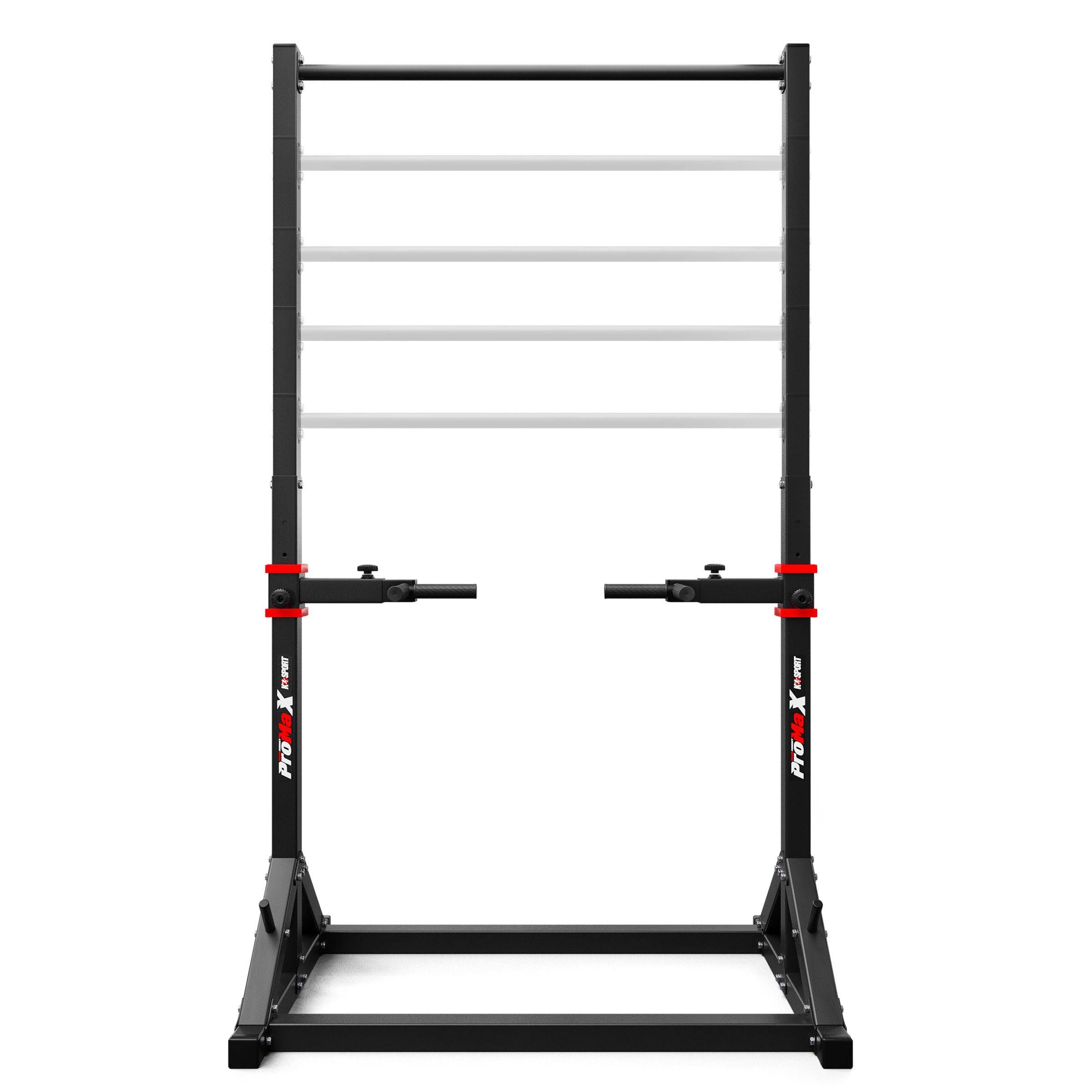 Vedere frontală a barei de tracțiuni și flotări K-Sport, cu elemente de prindere reglabile pe înălțime.